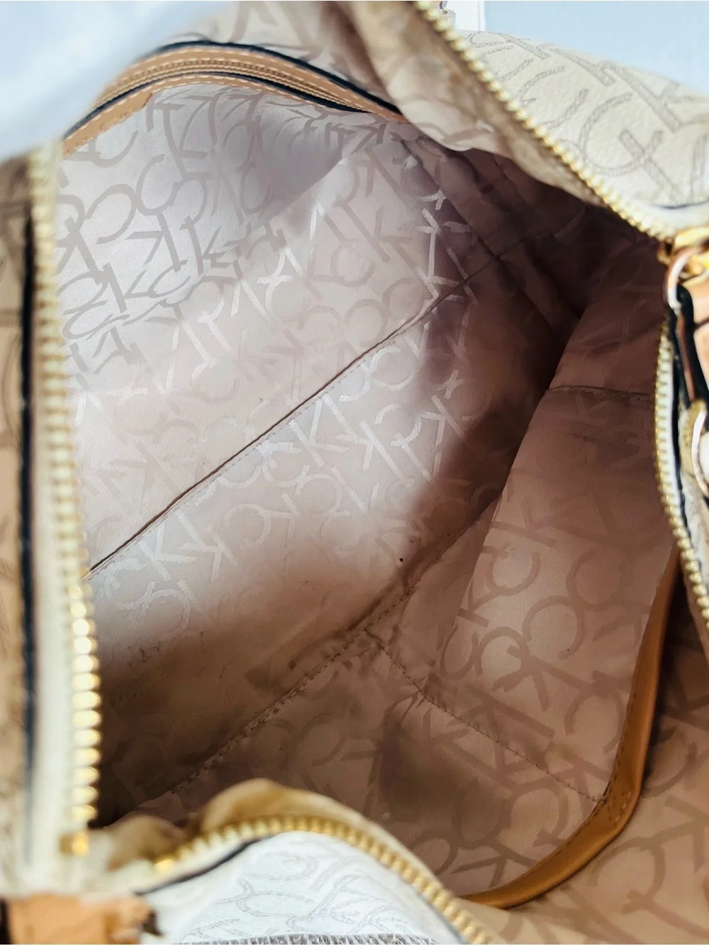 CALVIN KLEIN Shoulder Bag “HOLLY” Monogram Hobo Gold-Tone Tassel 13x11x6”